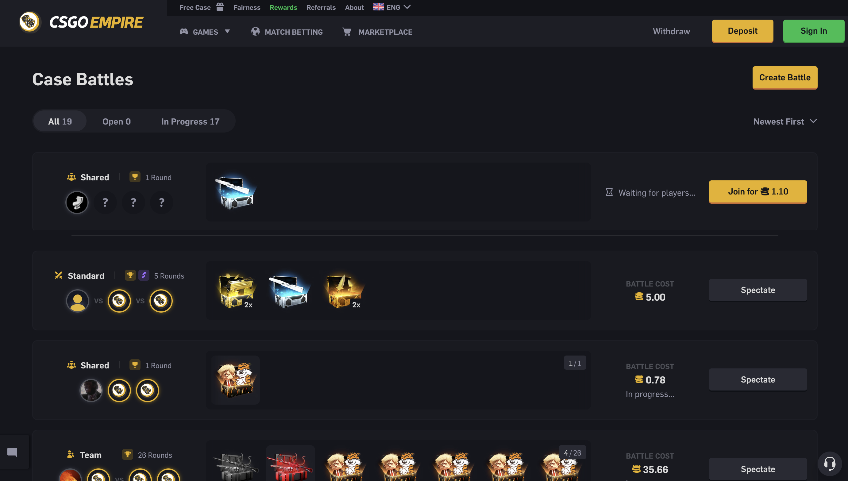 CSGOEmpire dėžučių kovos
