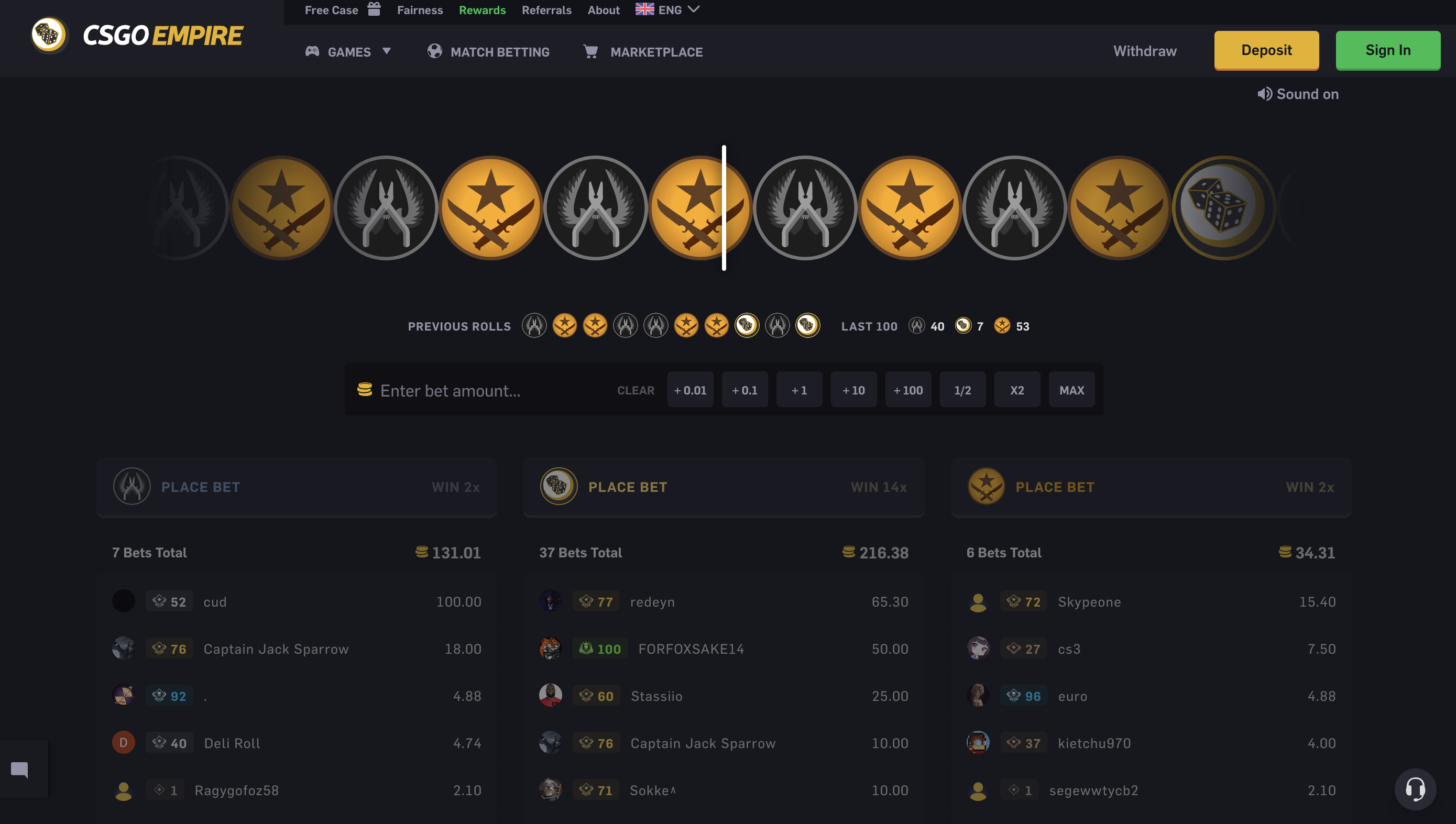 CSGOEmpire ruletės žaidimas